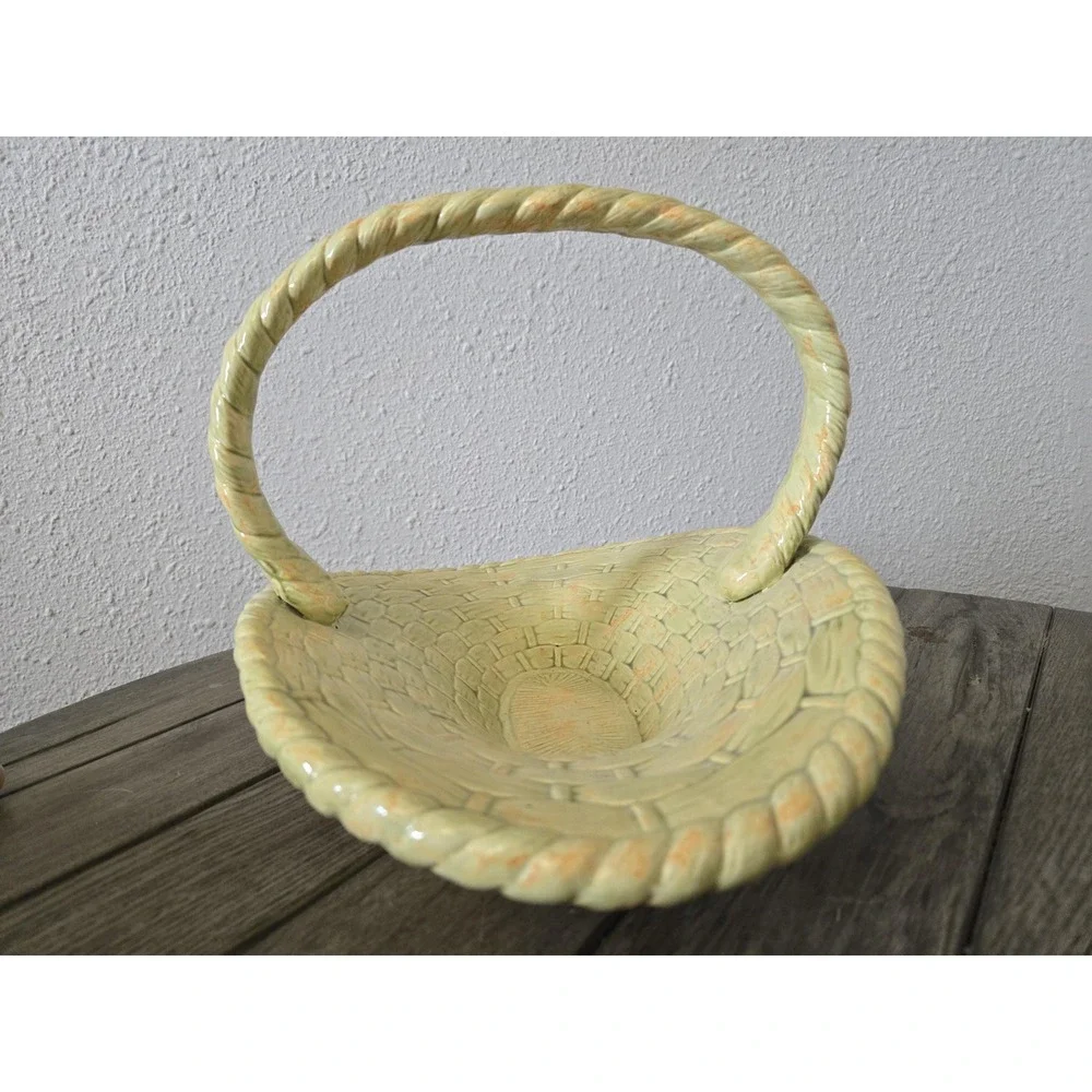 Vintage Atlantic Mold Ceramic Hand Painted Basket  Spring Easter Centerpiece